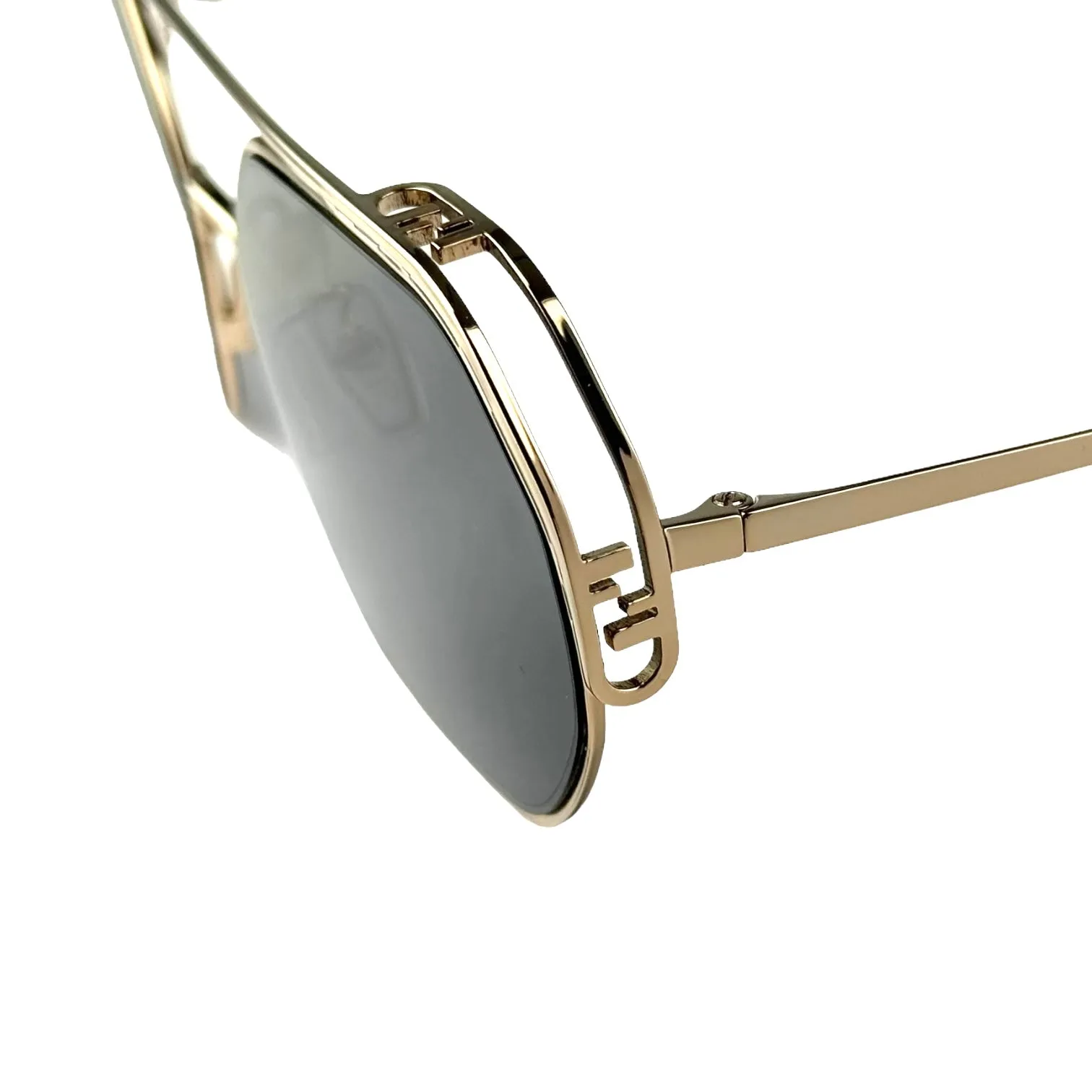 Fendi O'Lock Geometric Gold Metal Frame with Grey Lens Sunglasses 