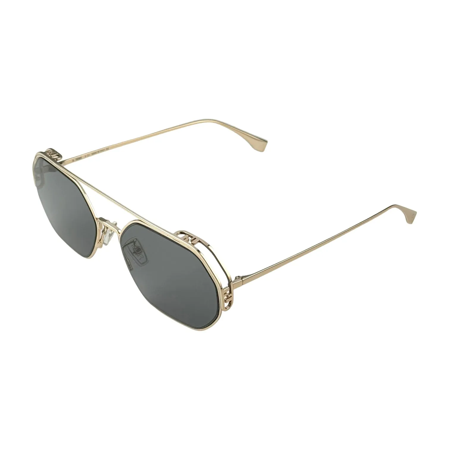 Fendi O'Lock Geometric Gold Metal Frame with Grey Lens Sunglasses 
