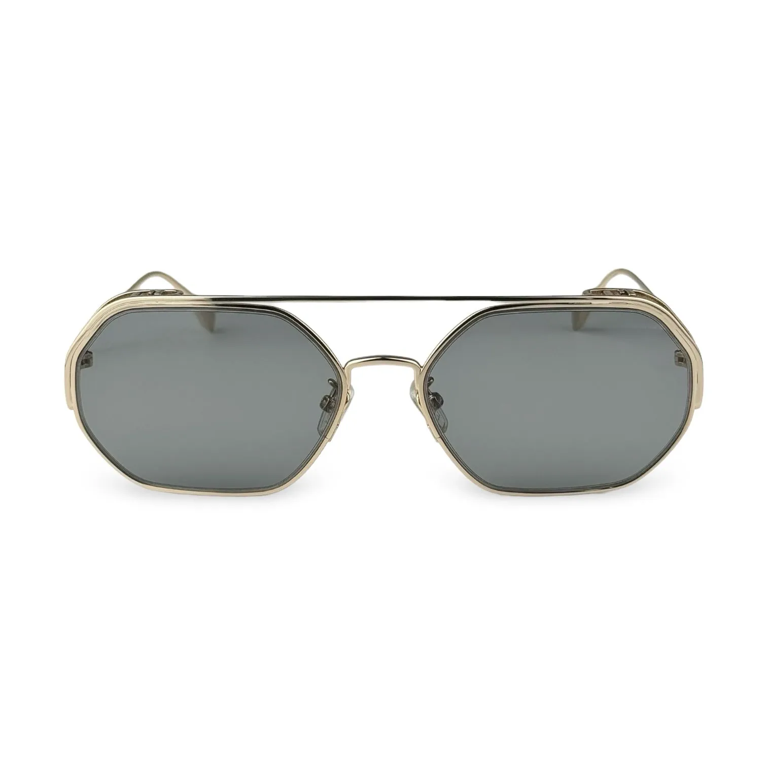 Fendi O'Lock Geometric Gold Metal Frame with Grey Lens Sunglasses 