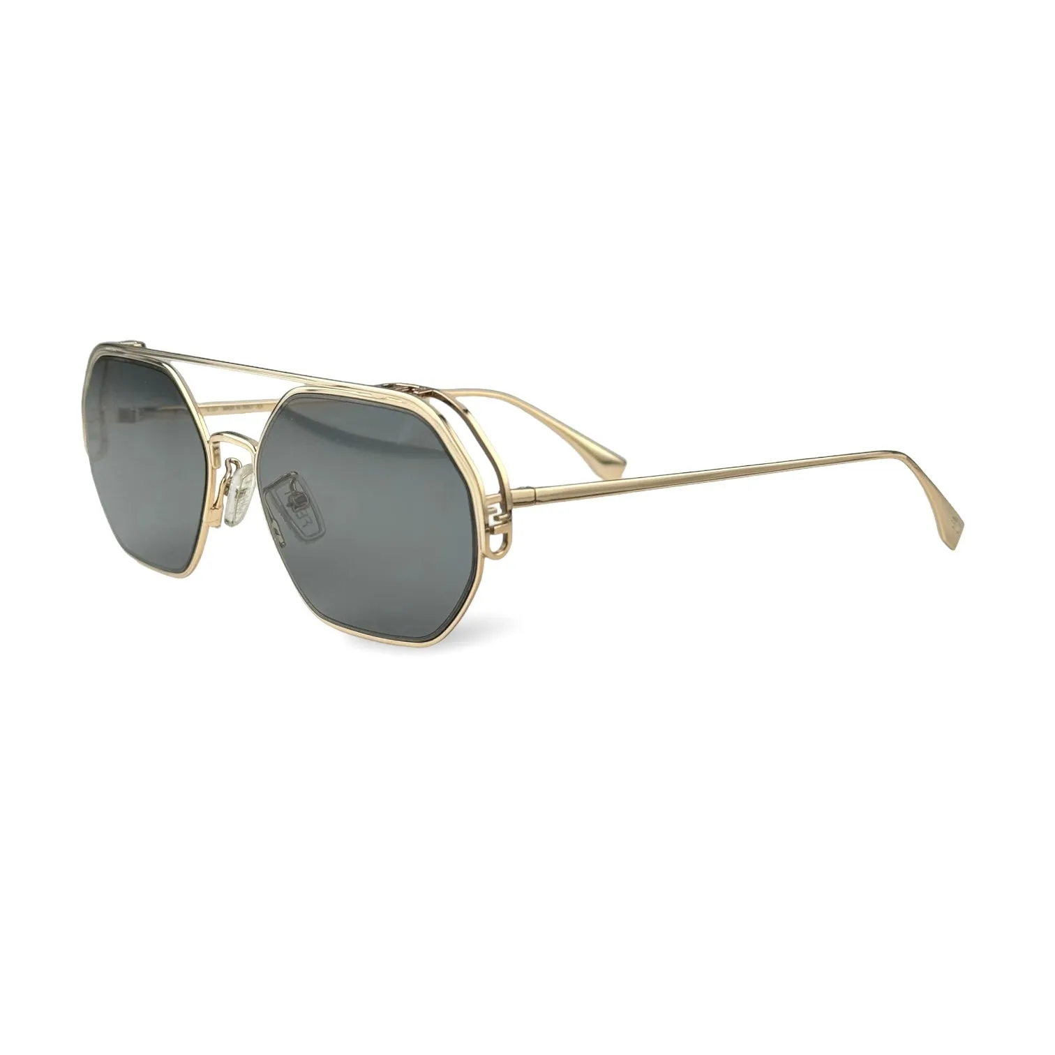 Fendi O'Lock Geometric Gold Metal Frame with Grey Lens Sunglasses 