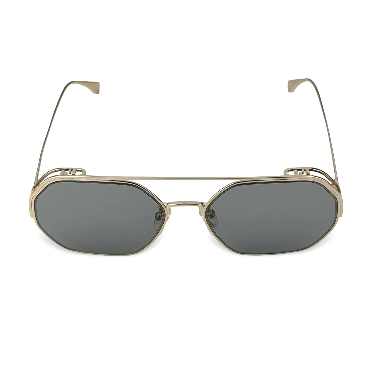 Fendi O'Lock Geometric Gold Metal Frame with Grey Lens Sunglasses 