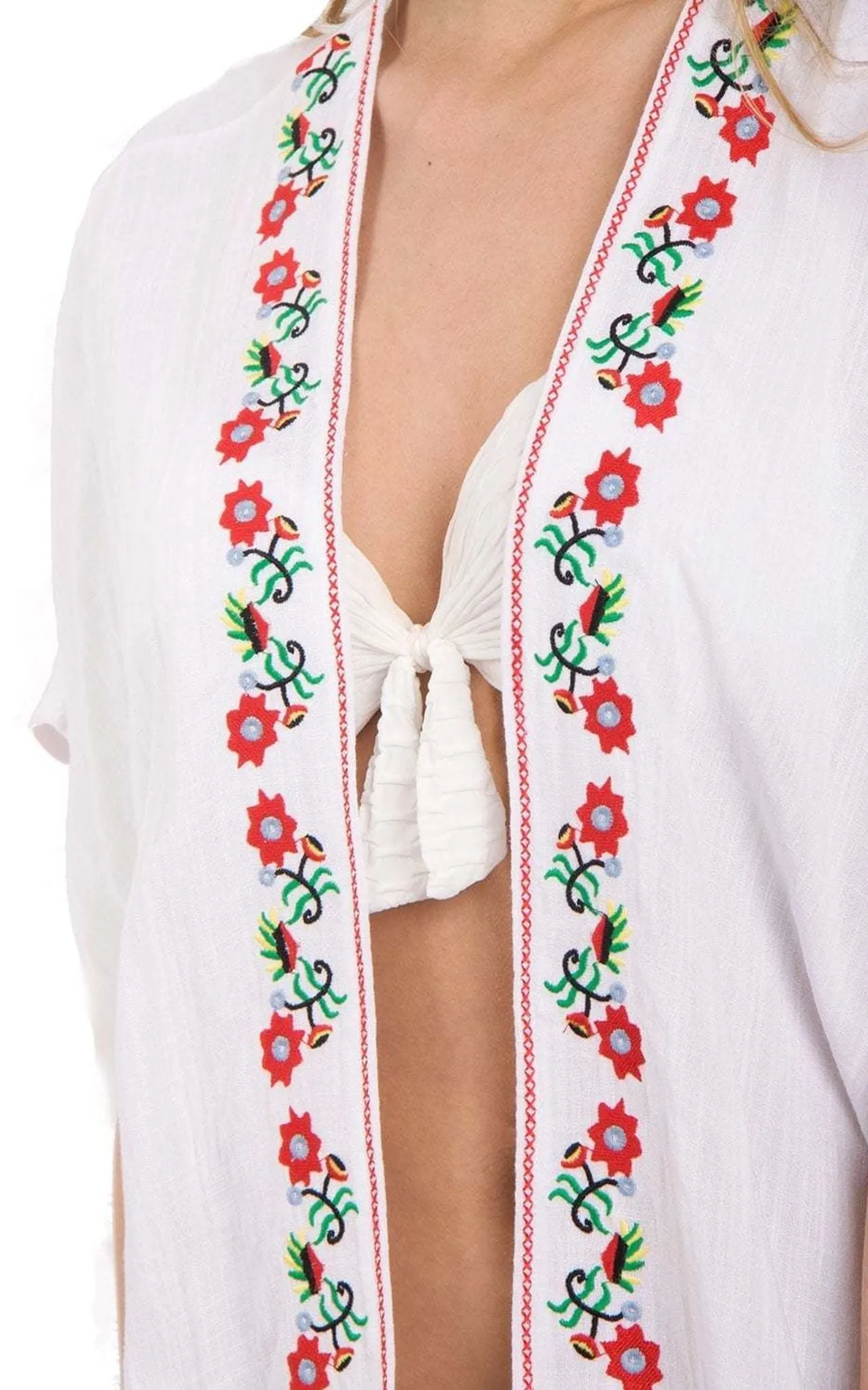 Floral Embroidery Tassel Kimono