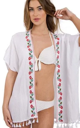 Floral Embroidery Tassel Kimono