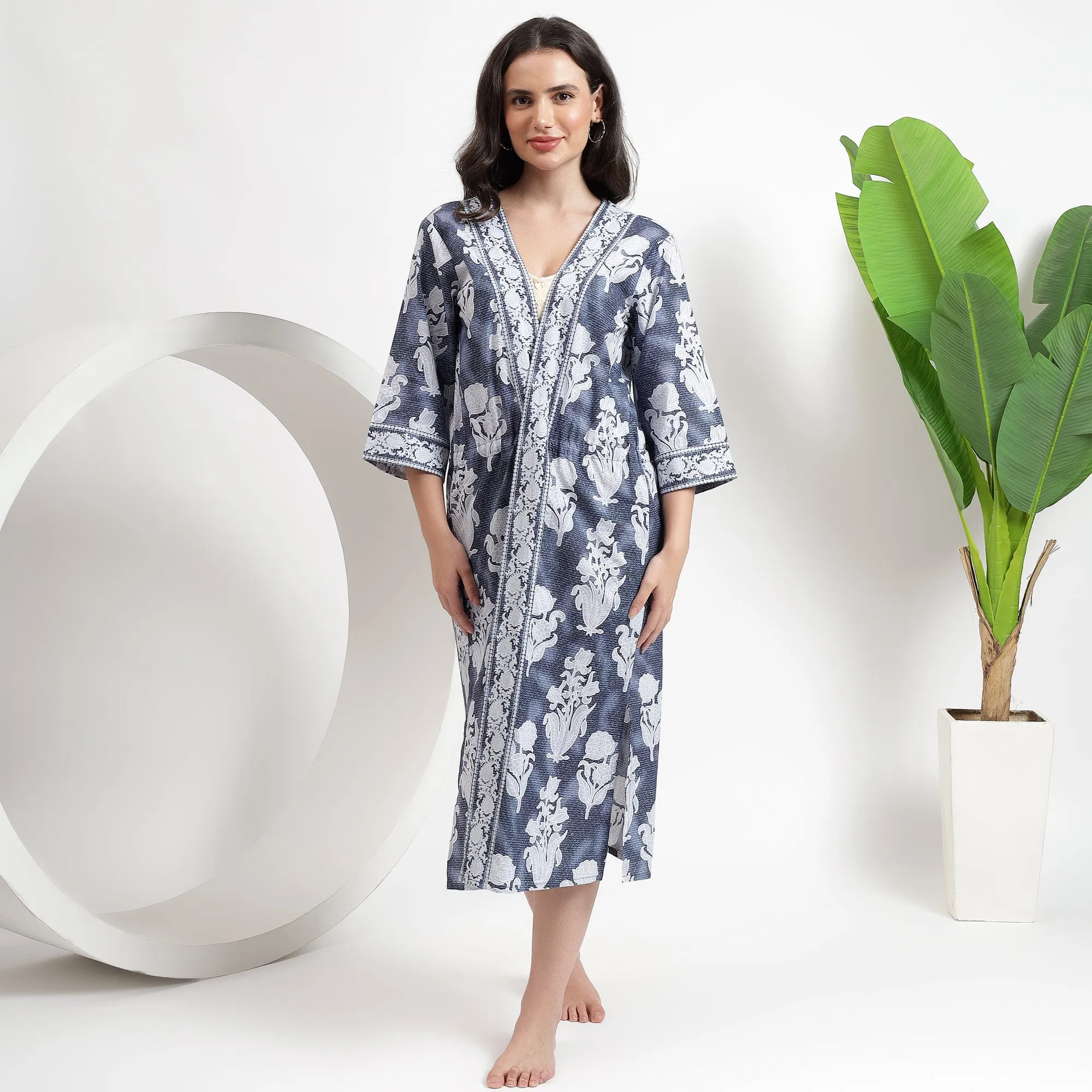 Floral Printed Cotton Robes | Beachwear Dress for Women