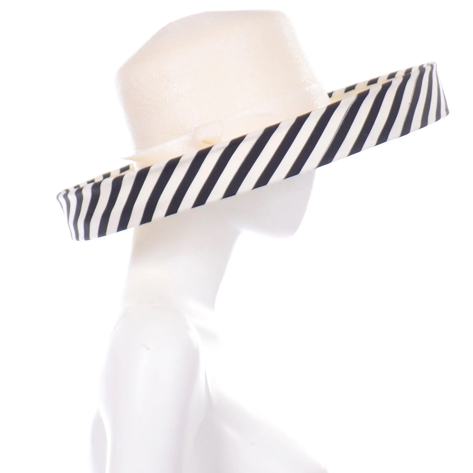 Frank Olive Vintage Hat w Black & White Striped Upturned Brim