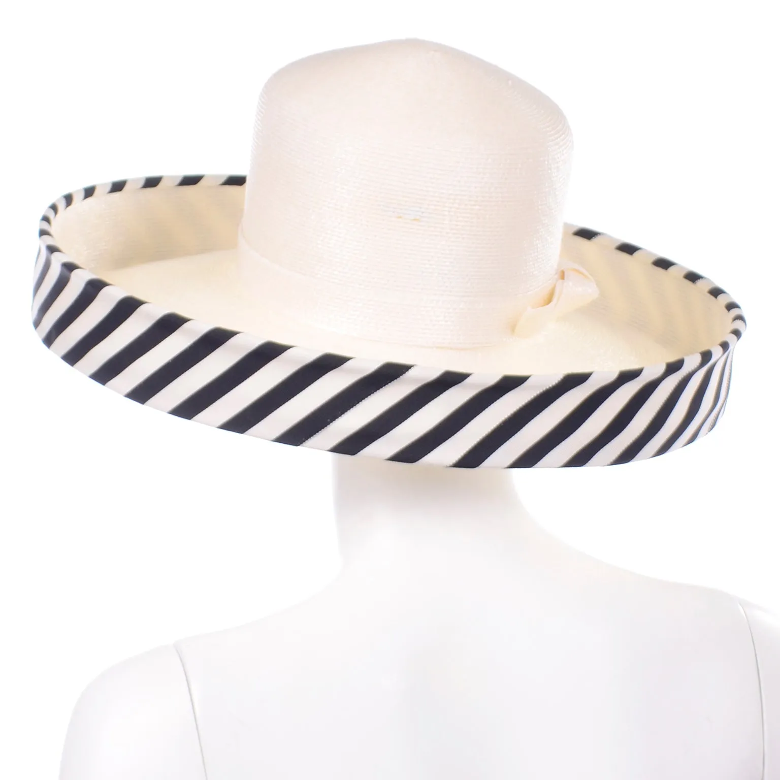 Frank Olive Vintage Hat w Black & White Striped Upturned Brim