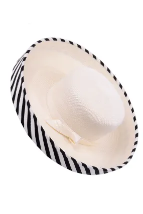 Frank Olive Vintage Hat w Black & White Striped Upturned Brim