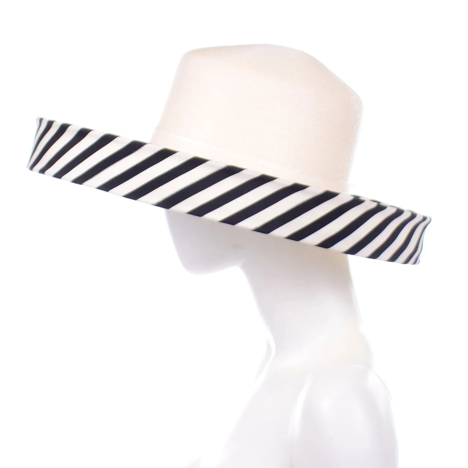 Frank Olive Vintage Hat w Black & White Striped Upturned Brim
