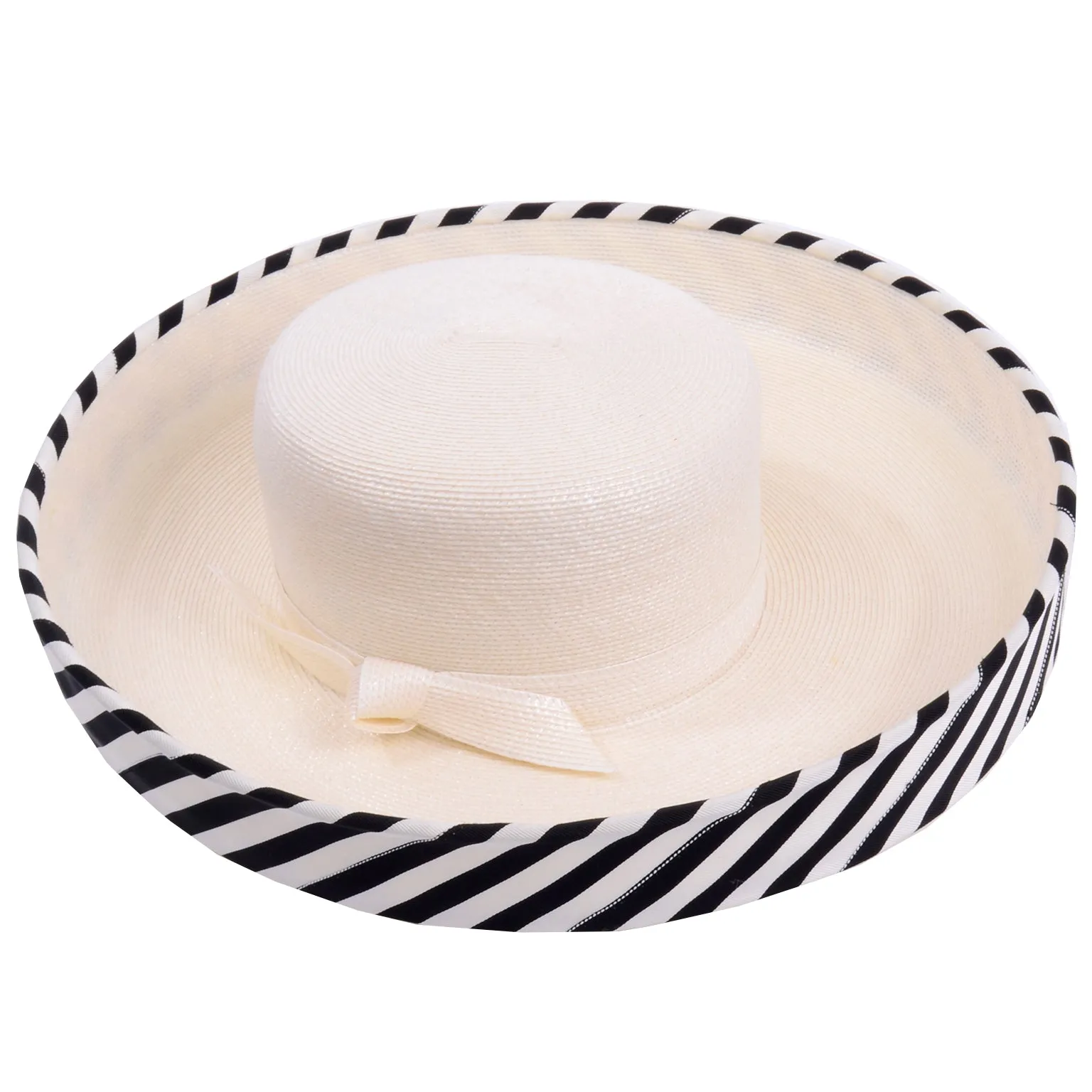 Frank Olive Vintage Hat w Black & White Striped Upturned Brim