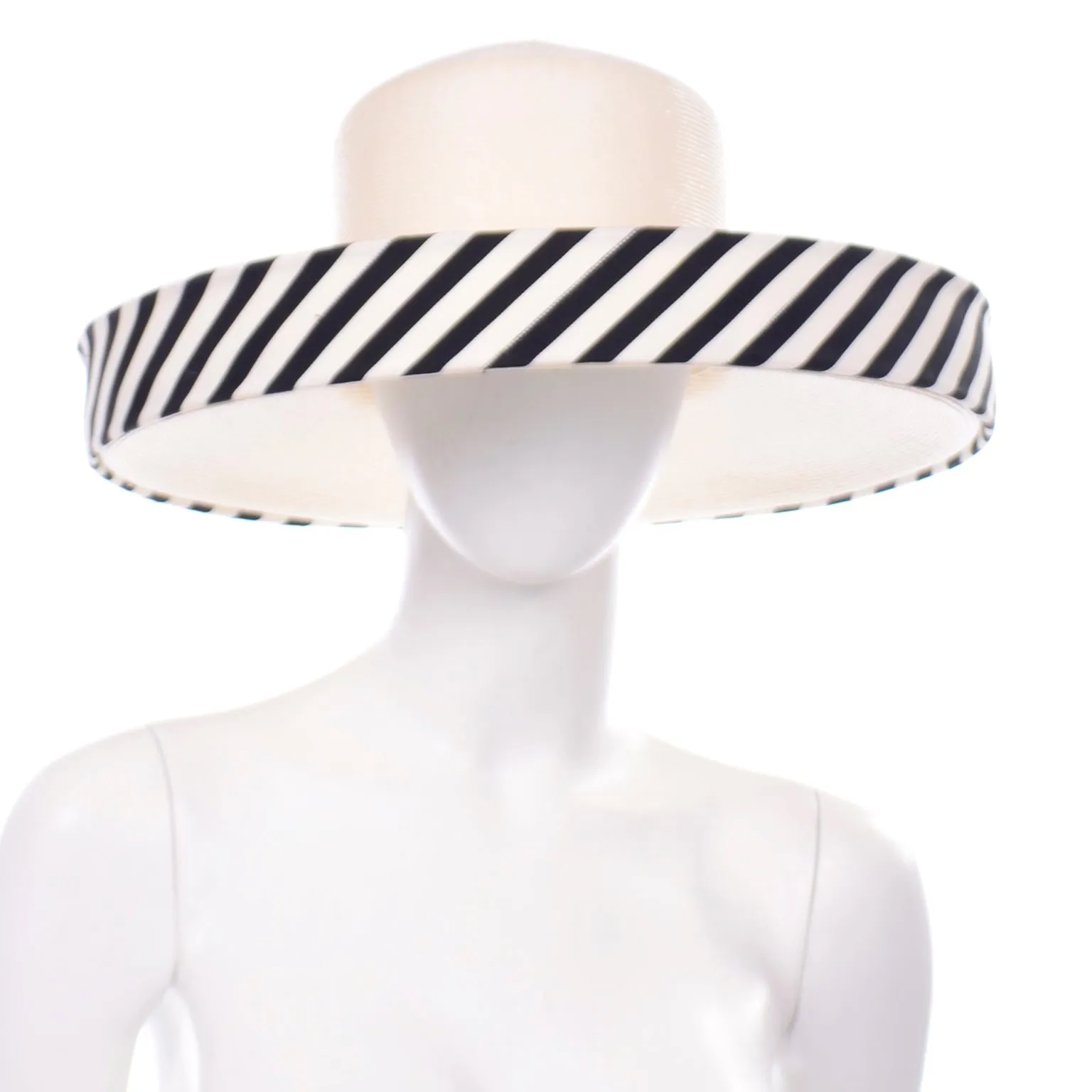 Frank Olive Vintage Hat w Black & White Striped Upturned Brim