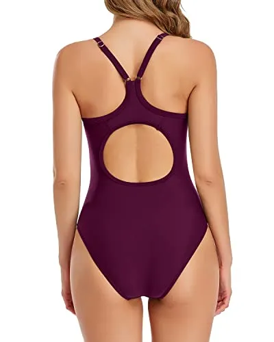 Full Coverage Athletic One Piece Swimsuits For Women-Maroon