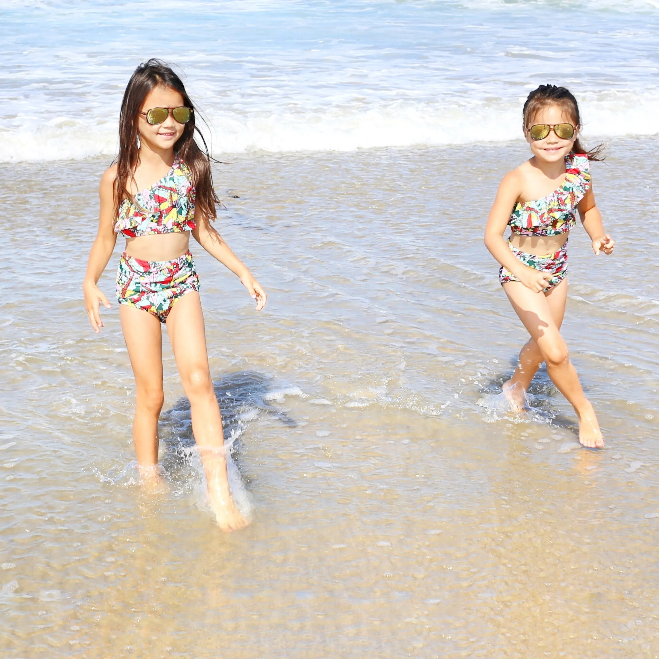 Girls Bikini One-Shoulder   High Waist Bottom Swimsuit Set (2 Piece) - "Butterfly Love"