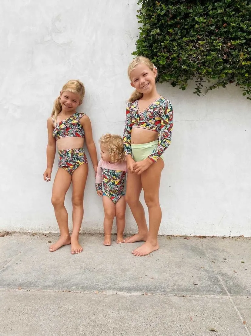 Girls Bikini One-Shoulder   High Waist Bottom Swimsuit Set (2 Piece) - "Butterfly Love"