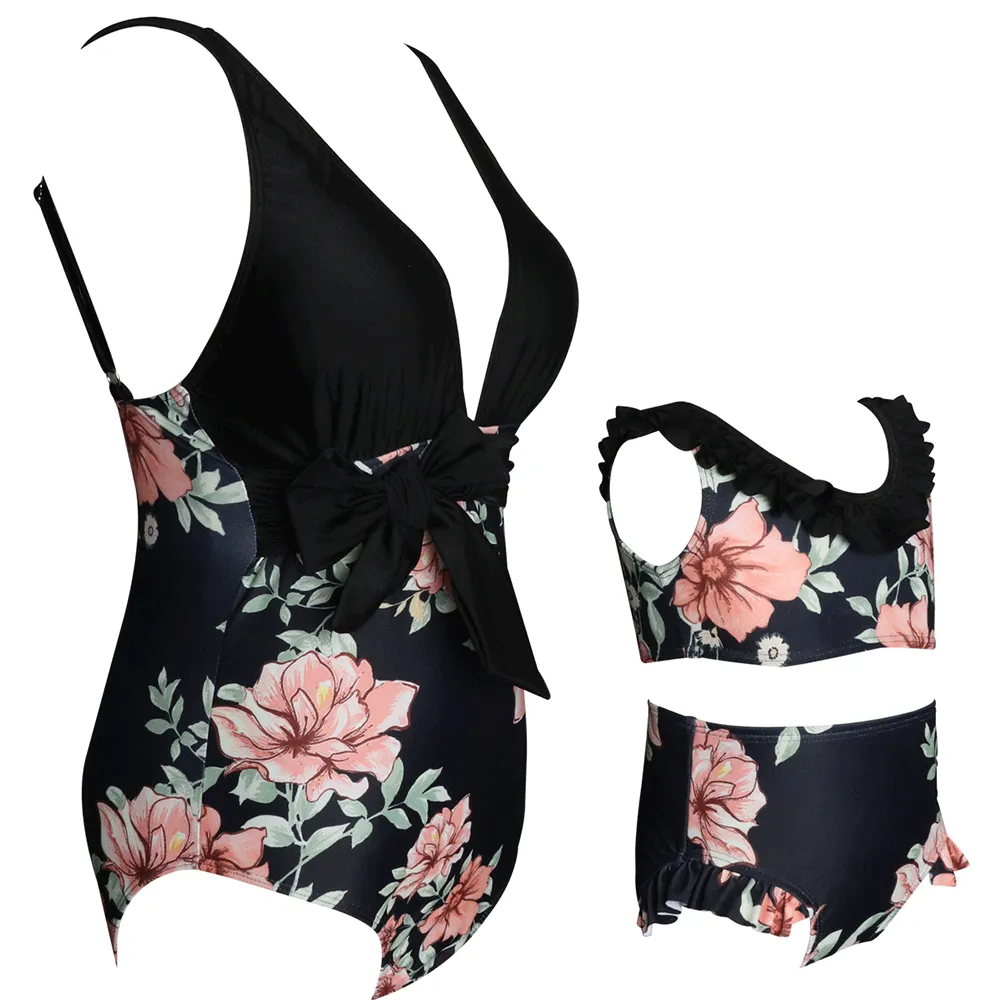 Glamorous Cutout V-neck Print One Piece Mommy and Me Swimsuits