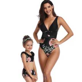Glamorous Cutout V-neck Print One Piece Mommy and Me Swimsuits