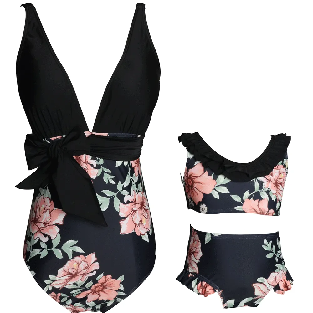 Glamorous Cutout V-neck Print One Piece Mommy and Me Swimsuits