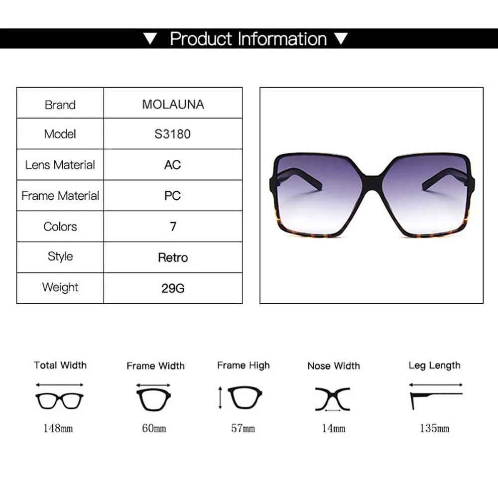 Gradient Frame Vintage Over Sized Square Sunglasses
