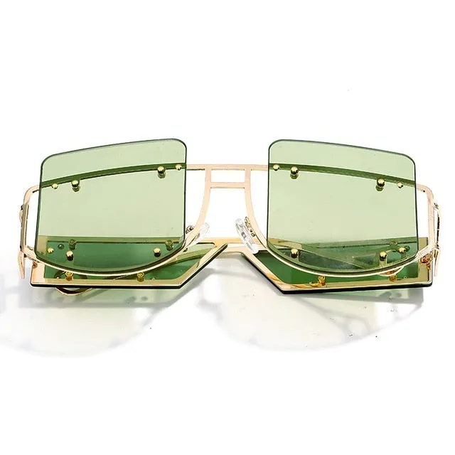 Gradient Rivet Alloy Luxury Square Sunglasses