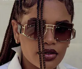 Gradient Rivet Alloy Luxury Square Sunglasses