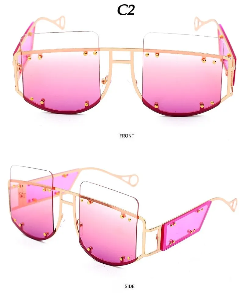 Gradient Rivet Alloy Luxury Square Sunglasses
