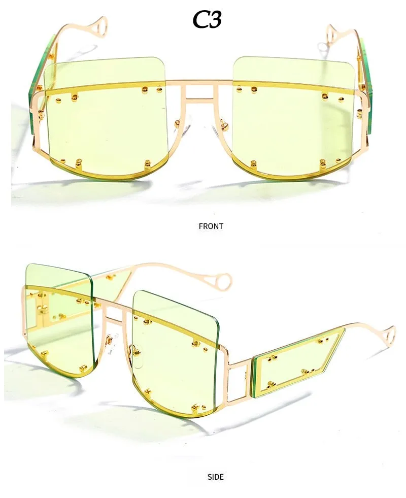 Gradient Rivet Alloy Luxury Square Sunglasses