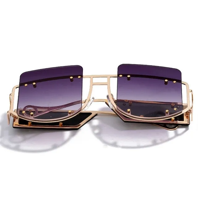 Gradient Rivet Alloy Luxury Square Sunglasses