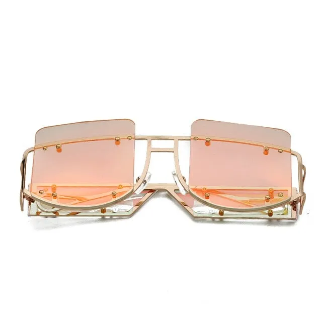 Gradient Rivet Alloy Luxury Square Sunglasses