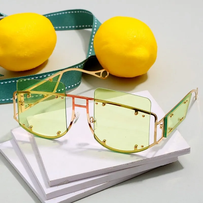 Gradient Rivet Alloy Luxury Square Sunglasses
