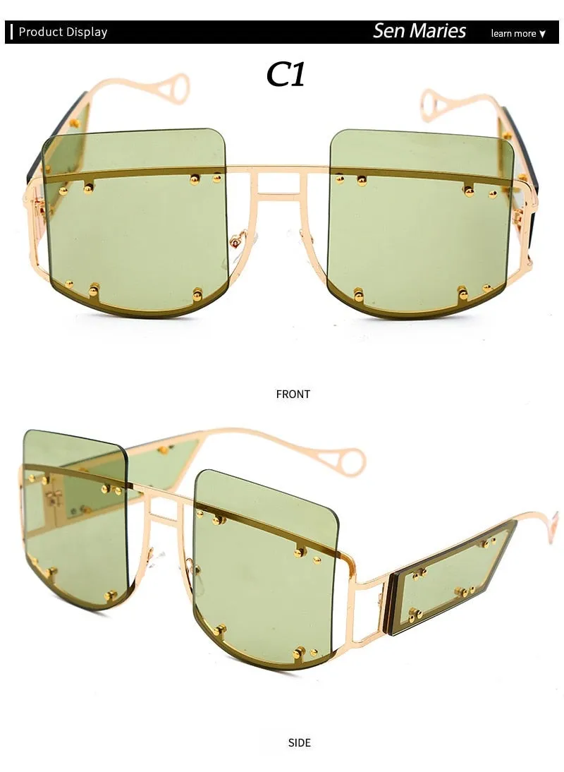 Gradient Rivet Alloy Luxury Square Sunglasses