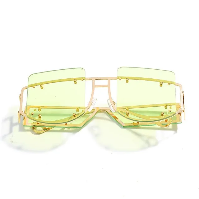 Gradient Rivet Alloy Luxury Square Sunglasses
