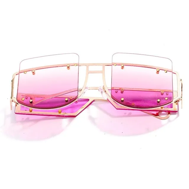 Gradient Rivet Alloy Luxury Square Sunglasses