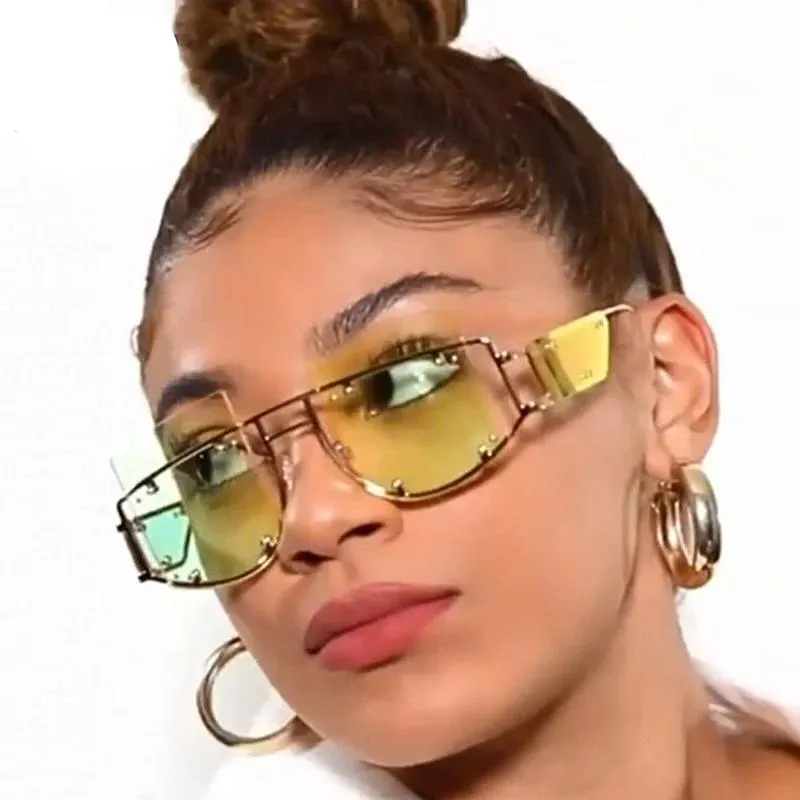 Gradient Rivet Alloy Luxury Square Sunglasses