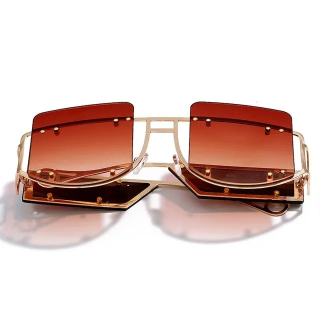 Gradient Rivet Alloy Luxury Square Sunglasses