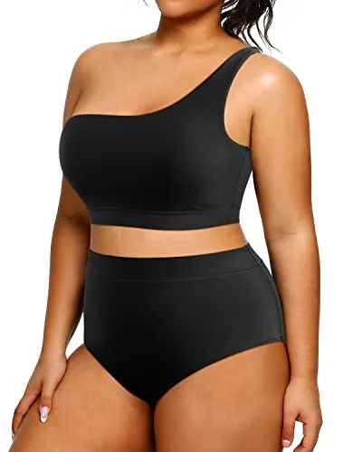 High Waisted Plus Size Bikini Two Piece One Shoulder Swimsuit Women