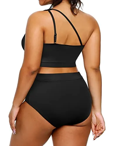 High Waisted Plus Size Bikini Two Piece One Shoulder Swimsuit Women