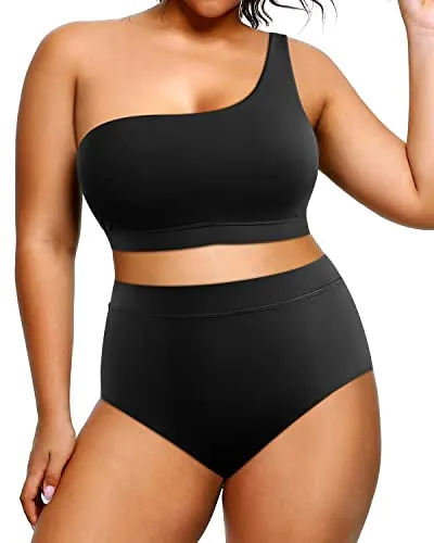 High Waisted Plus Size Bikini Two Piece One Shoulder Swimsuit Women