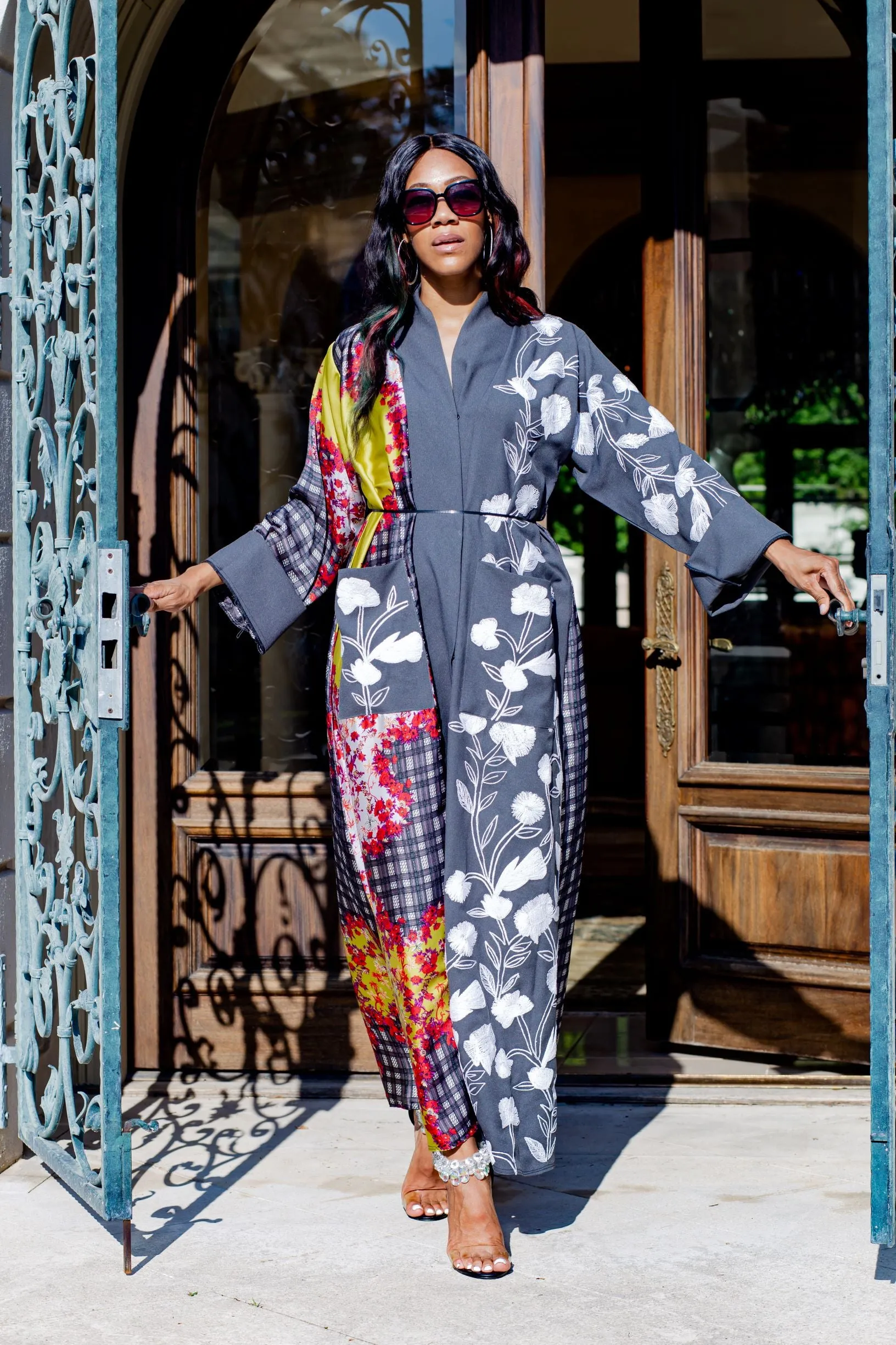 Ivy gray embroidered kimono robe