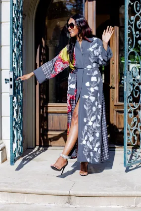 Ivy gray embroidered kimono robe