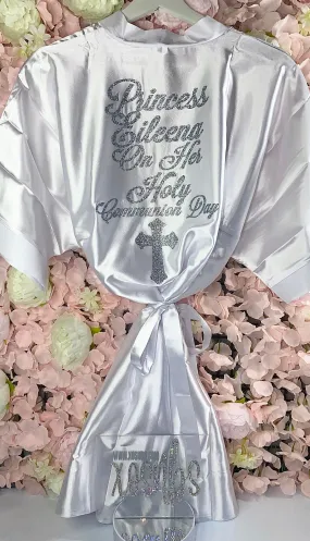 Kids | Personalised Satin Robes | White