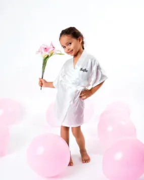 Kids Satin robes for Junior Bridesmaids, mini Bride and FLower Girls - Script Glitter arrow and heart