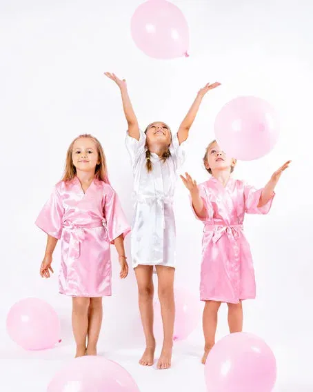 Kids Satin robes for Junior Bridesmaids, mini Bride and FLower Girls - Script Glitter arrow and heart