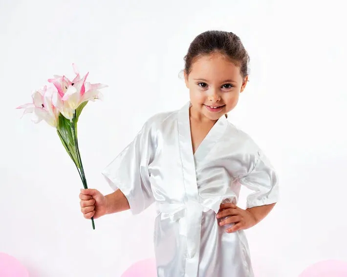 Kids Satin robes for Junior Bridesmaids, mini Bride and FLower Girls - Script Glitter arrow and heart