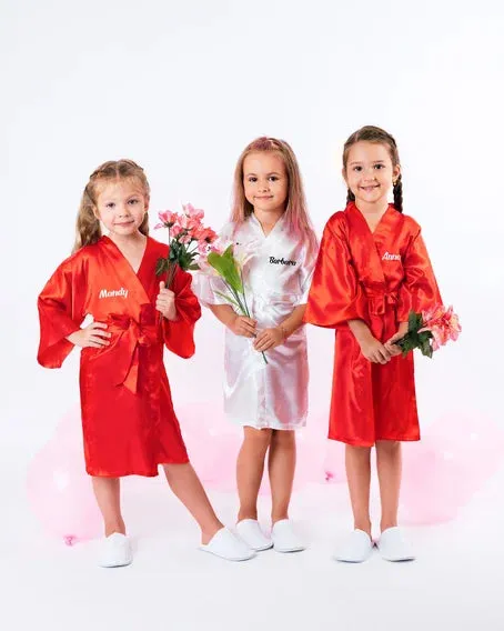 Kids Satin robes for Junior Bridesmaids, mini Bride and FLower Girls - Script Glitter arrow and heart