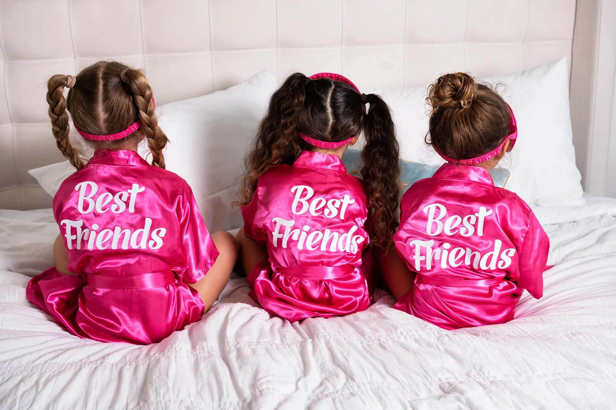 Kids Satin robes for Junior Bridesmaids, mini Bride and FLower Girls - Script Glitter arrow and heart