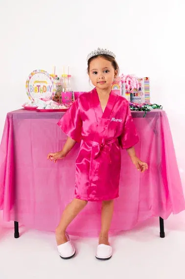 Kids Satin robes for Junior Bridesmaids, mini Bride and FLower Girls - Script Glitter arrow and heart