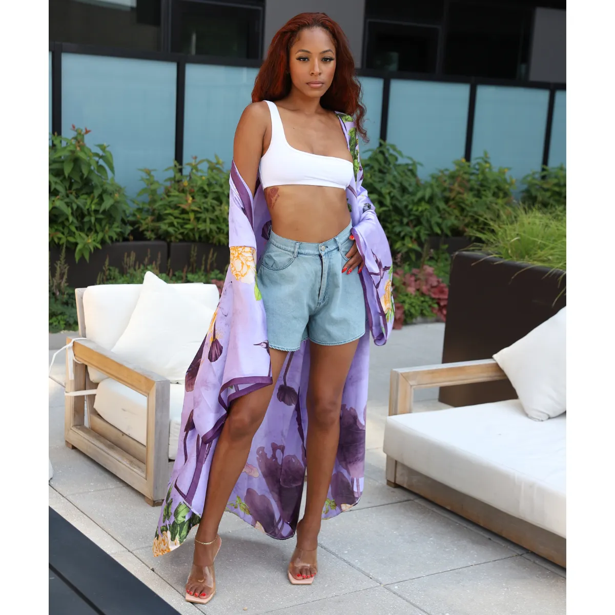 Lavender Blossom Printed Kimono