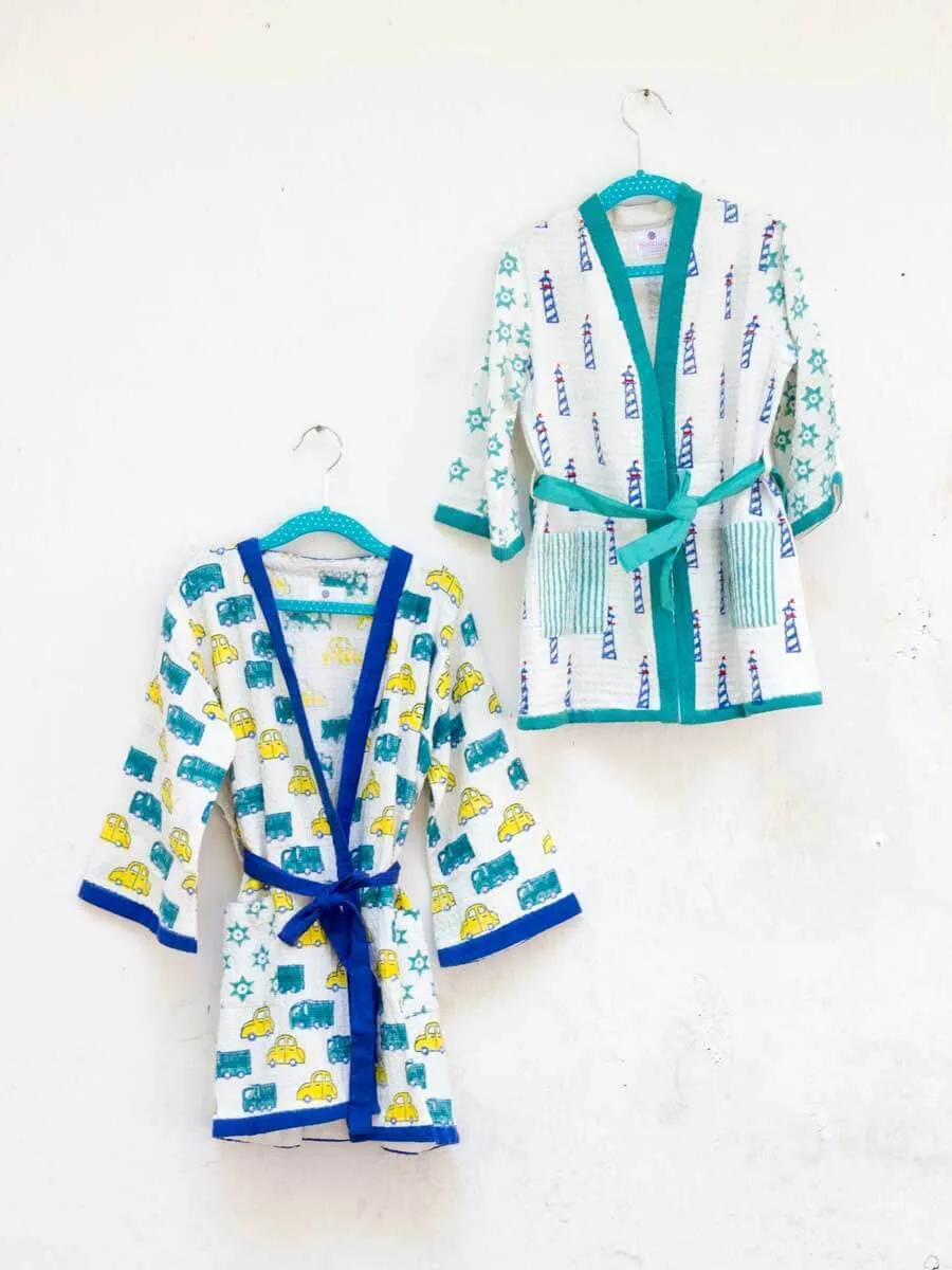 Lighthouse Magic Block Printed Waffle Cotton Bath Robe