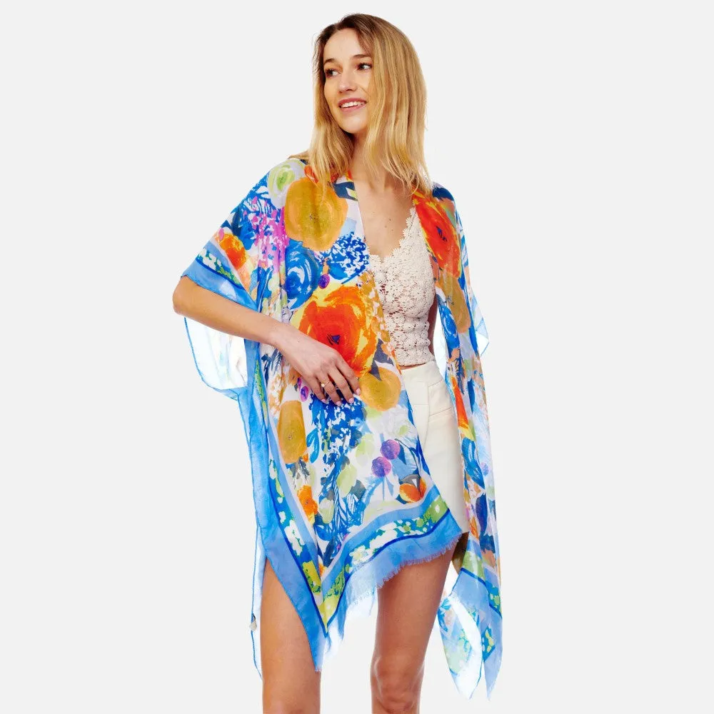 Lightweight Floral Print Kimono in Blue