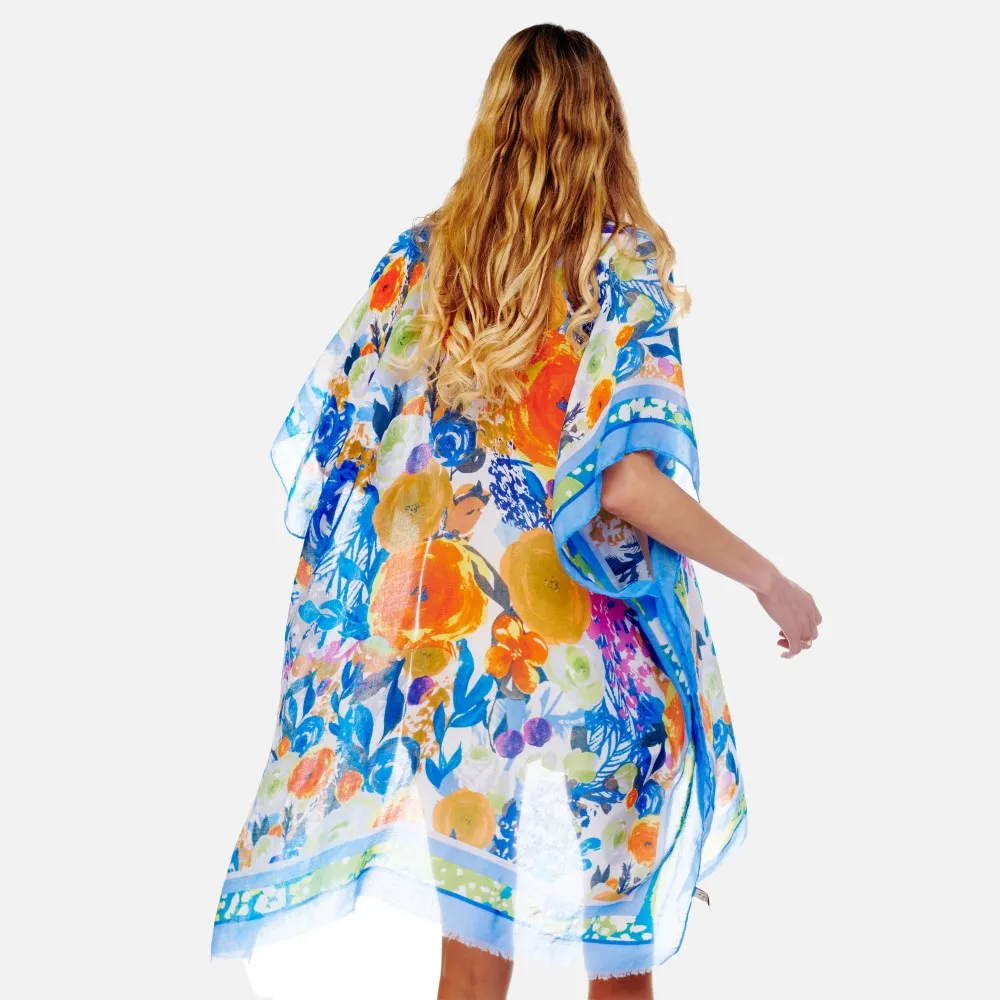Lightweight Floral Print Kimono in Blue