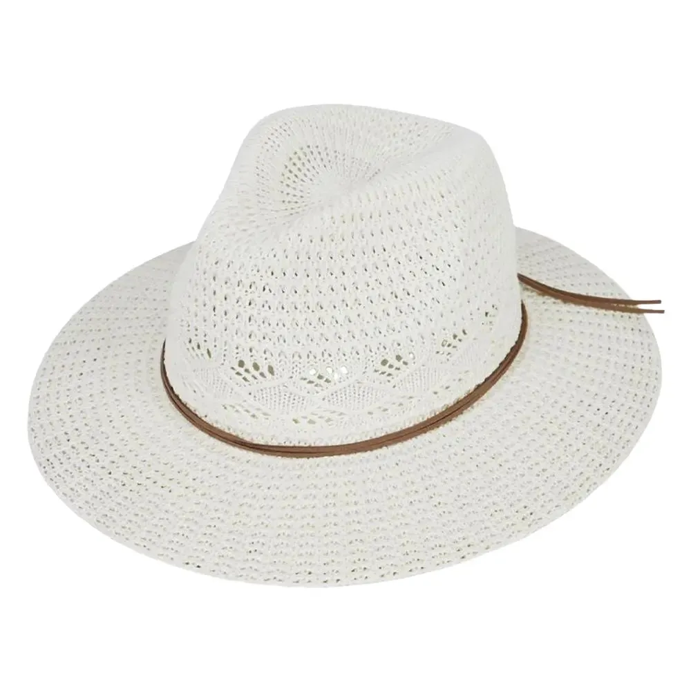 Multi Pattern Panama Hat With Suede String Band